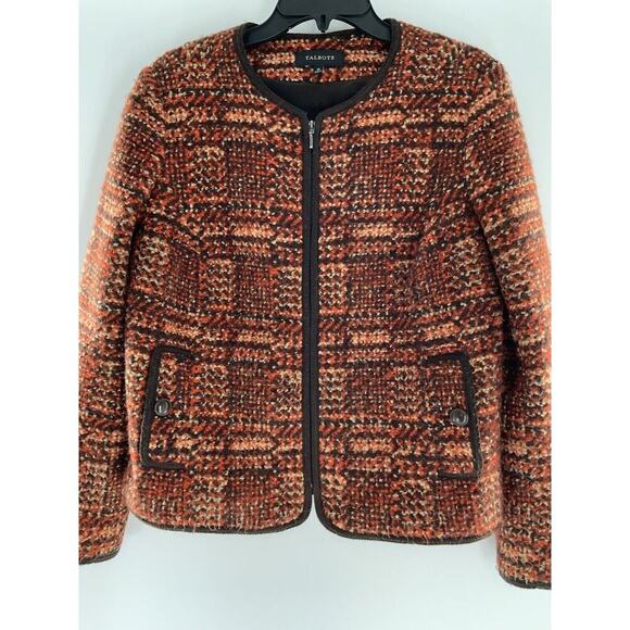 Talbots Womens Wool Tweed MultiColor Full Zip Long Sleeve Knit Blazer Jacket 10 - Picture 1 of 11